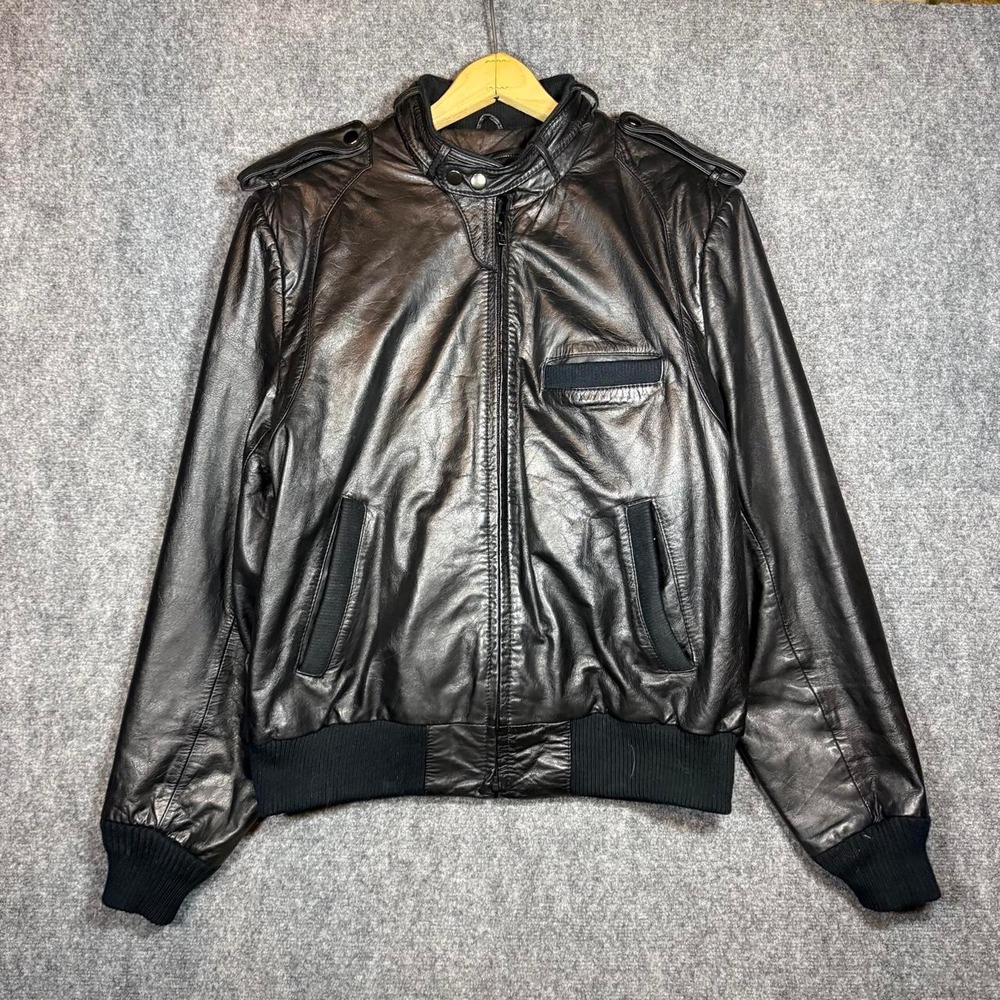 Hill & Archer Racer Jacket Genuine Leather Zip Out Liner Black Mens Size 42